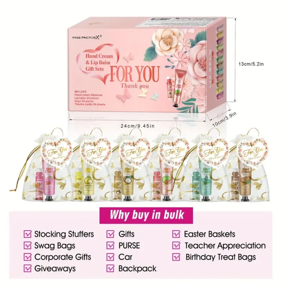 96 piece hand cream and lip balm Gift set NEW with thank you cards and bags - Picture 6 of 8